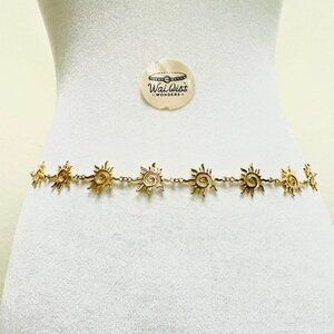 Gold tone sun waist chain belt with adjustable clasp